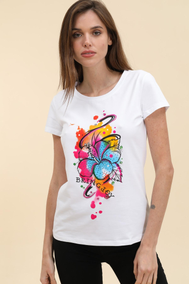 Grossiste Attrait Paris - T-shirt en coton imprimé avec visuel relief Bring Joy