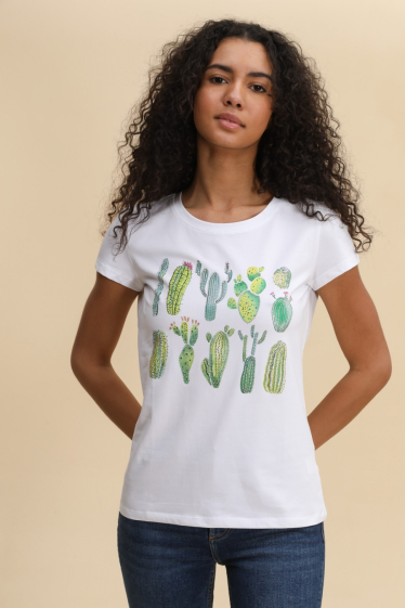 Grossiste Attrait Paris - T-shirt en coton imprimé avec visuel relief cactus