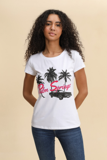Grossiste Attrait Paris - T-shirt en coton imprimé avec visuel relief palmiers
