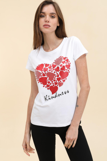Grossiste Attrait Paris - T-shirt en coton imprimé avec visuel relief Cœur Timeless