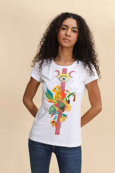 Wholesaler Attrait Paris - Printed cotton t-shirt with "Fun, hot, sunny" Women's hat graphic