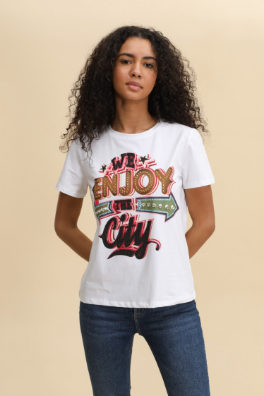 Grossiste Attrait Paris - T-shirt en coton imprimé avec visuel relief enjoy the city