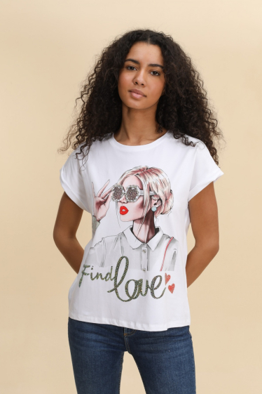 Grossiste Attrait Paris - T-shirt en coton imprimé avec visuel relief find love