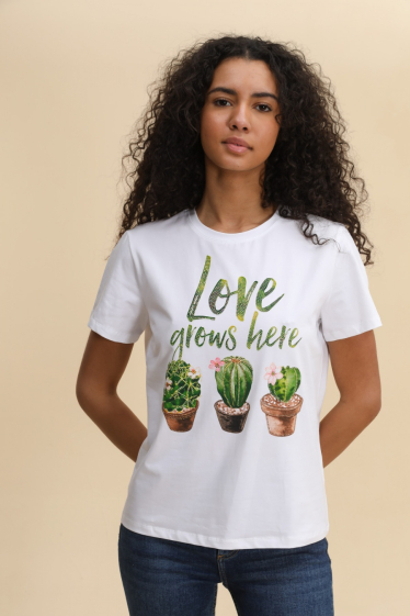 Grossiste Attrait Paris - T-shirt en coton imprimé avec visuel relief love grows here