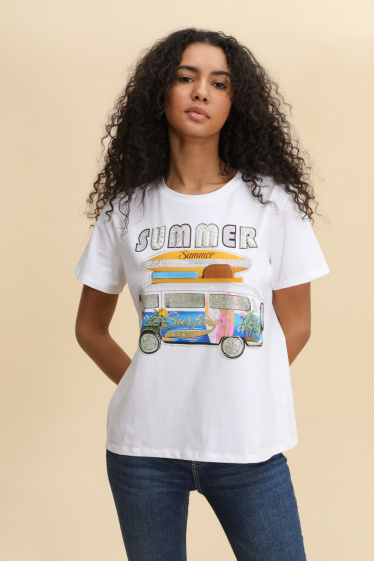 Grossiste Attrait Paris - T-shirt en coton imprimé avec visuel relief Summer van
