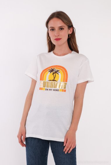 Wholesaler Attrait Paris - Printed cotton T-shirt with "SUNSHINE" graphic