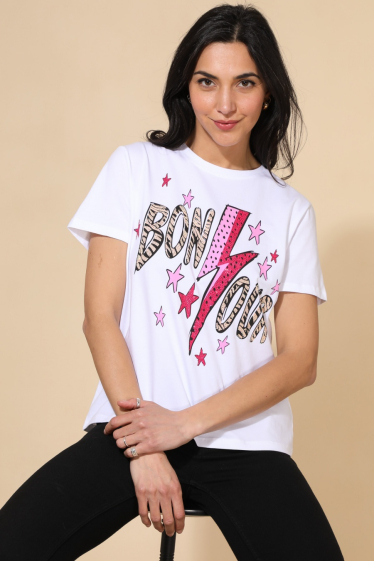 Grossiste Attrait Paris - T-shirt en coton imprimé BonJour