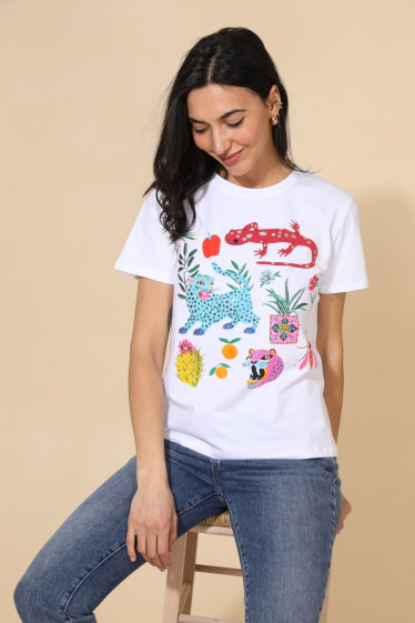 Grossiste Attrait Paris - T-shirt en coton imprimé Dessin animaux