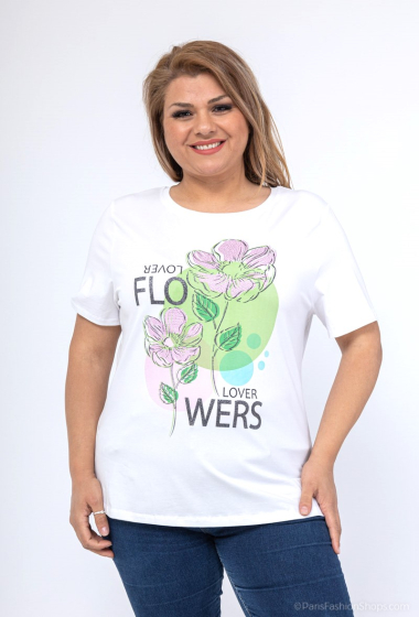 Grossiste Attrait Paris - T-shirt en coton imprimé Flowers lover Grande taille