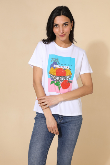 Wholesaler Attrait Paris - Cotton T-shirt with heart painting text print