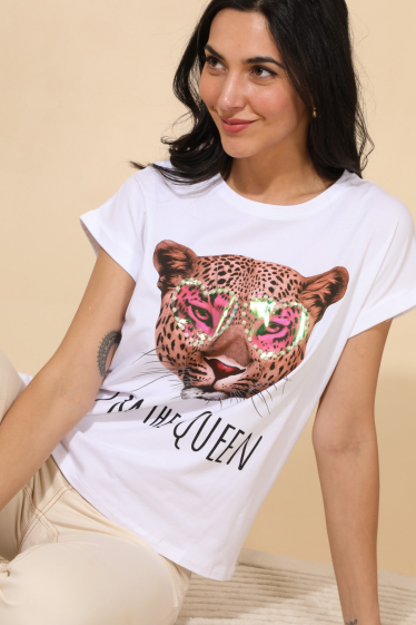 Grossiste Attrait Paris - T-shirt en coton imprimé Leopard lunettes