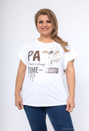 Grossiste Attrait Paris - T-shirt en coton imprimé PARIS Beauty Grande taille