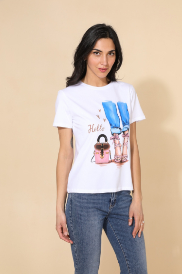 Grossiste Attrait Paris - T-shirt en coton imprimé Talons Hello