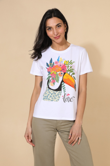 Grossiste Attrait Paris - T-shirt en coton imprimé Toucan fleurs