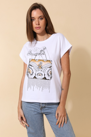 Grossiste Attrait Paris - T-shirt en coton présentant une impression de sac à main fantaisiste