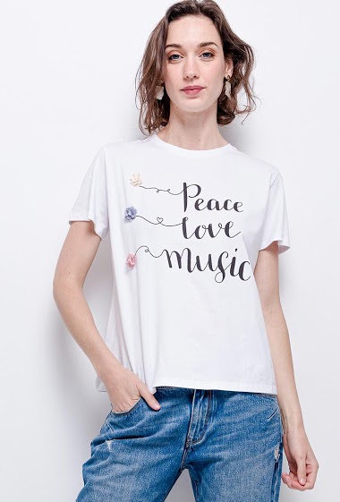 Wholesaler Attrait Paris - T-shirt "Peace, love, music" print