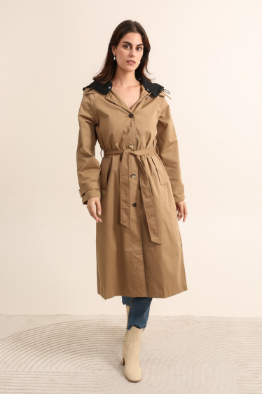 Wholesaler Attrait Paris - Long trench coat with tie belt