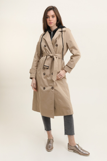 Grossiste Attrait Paris - Trench coat long avec empiècement sweat à capuche