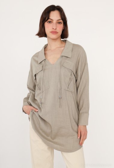 Wholesaler Attrait Paris - Linen blend tunic, loose fit, large pockets