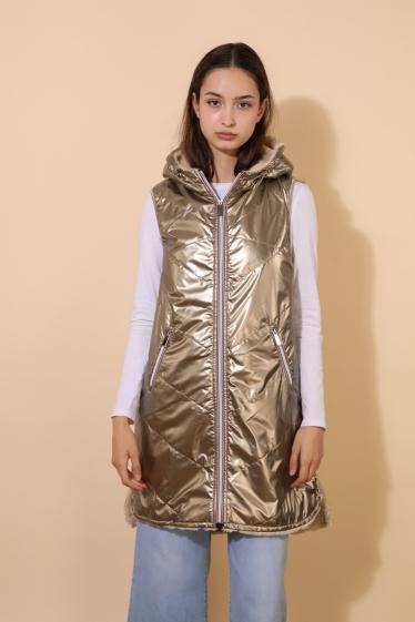 Wholesaler Attrait Paris - Mid-Length hooded windbreaker jacket with inner fur