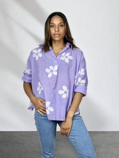 Wholesaler AUBERJINE - Flower-patterned cotton top