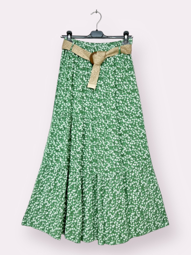 Grossiste AUBERJINE - Jupe à motif floral avec ceinture