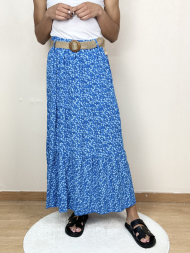 Wholesaler AUBERJINE - Floral patterned skirt with belt