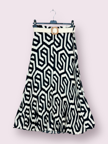 Wholesaler AUBERJINE - Long loose patterned skirt with belt