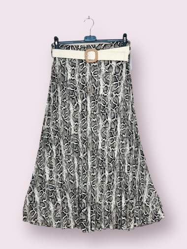 Wholesaler AUBERJINE - Long loose patterned skirt with belt