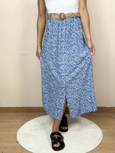 Wholesaler AUBERJINE - Long floral print skirt with belt