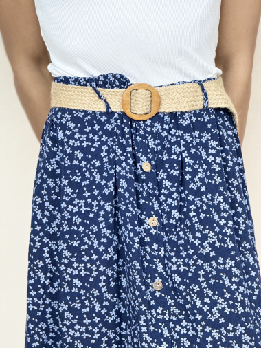 Wholesaler AUBERJINE - Long floral print skirt with belt
