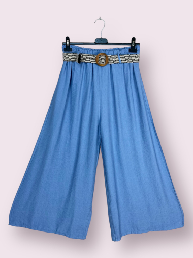 Wholesaler AUBERJINE - Loose plain cropped pants with belt.