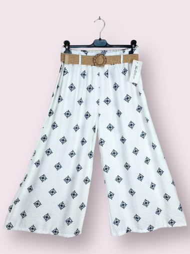 Grossiste AUBERJINE - Pantalon ample 3/4 à motif avec ceinture
