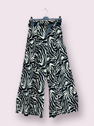 Wholesaler AUBERJINE - Loose patterned pants, with pocket and belt.