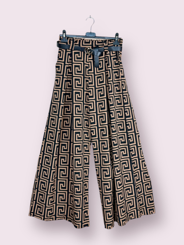 Grossiste AUBERJINE - Pantalon ample à motif, avec poche et ceinture.