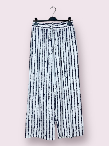 Grossiste AUBERJINE - Pantalon à rayures en coton léger et ample