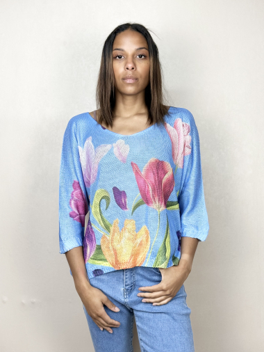 Wholesaler AUBERJINE - Printed knit t-shirt - 3/4 sleeve
