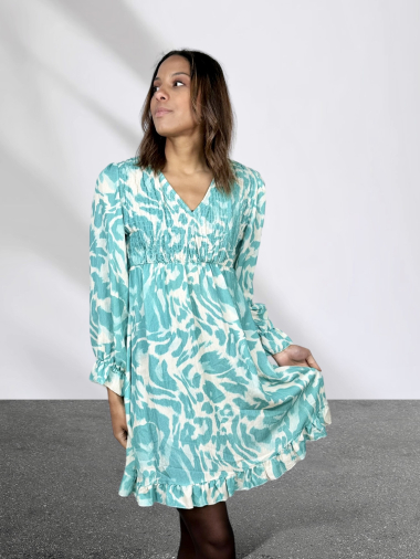 Großhändler AUBERJINE - Kleid mit Animal-Print, langen Ärmeln