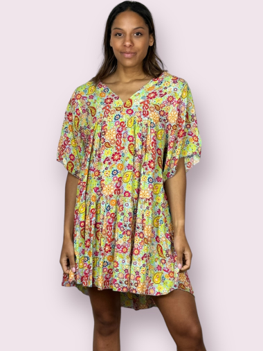 Wholesaler AUBERJINE - Short printed V-neck dress