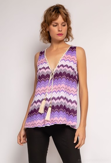 Wholesaler Azaka II - Sleeveless blouse with striped pattern and string with tassels