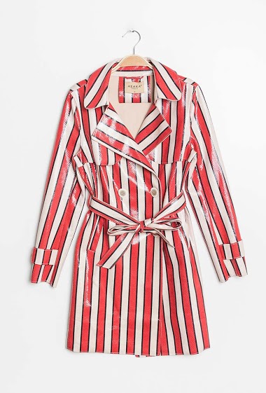 Striped varnished trench-coat