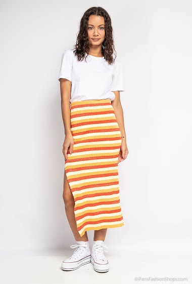 Großhändler Azaka II - Three-coloured striped ribbed knit skirt