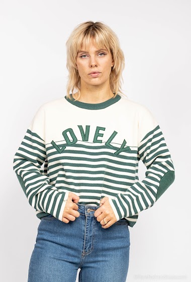 Großhändler Azaka II - Striped knit sweater with writing