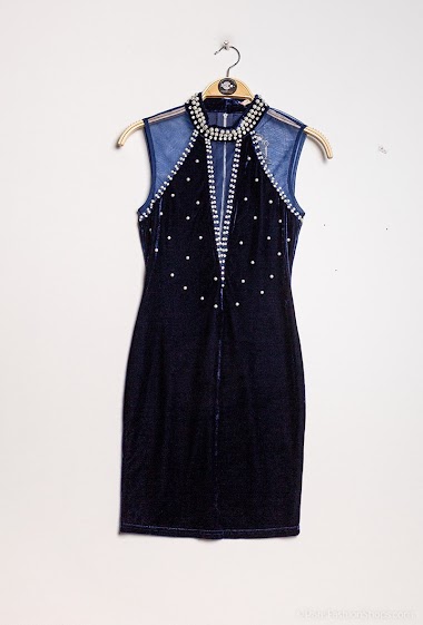 Grossiste Azaka II - Robe en velours avec perles et strass