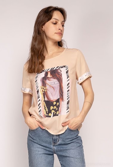 Grossiste Azaka II - T-shirt imprimé à strass