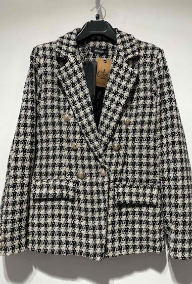 Checkered tweed blazer
