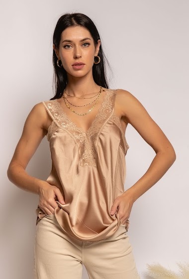 Satin tak top with lace