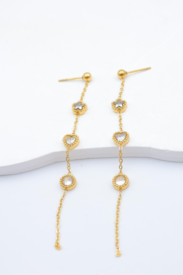 Grossiste Beli & Jolie - Boucles d'oreilles pendantes en acier inoxydable avec zircon