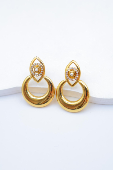 Grossiste Beli & Jolie - Boucles d'oreilles créoles en acier inoxydable avec zircon et perles