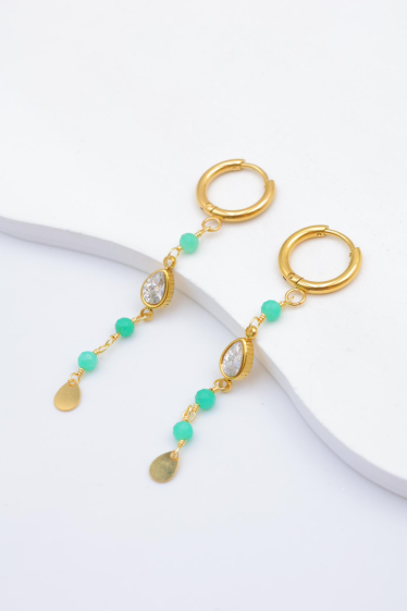 Grossiste Beli & Jolie - Boucles d'oreilles pendantes en acier inoxydable avec zircon et pierres